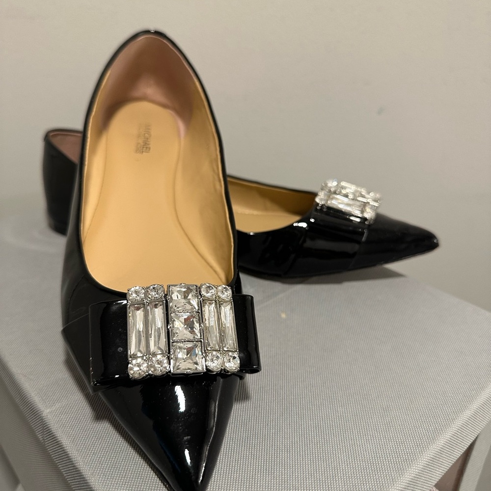 Michael Kors Flats Elegant Black Women's Shoes with Crystal Embellishments, 9M